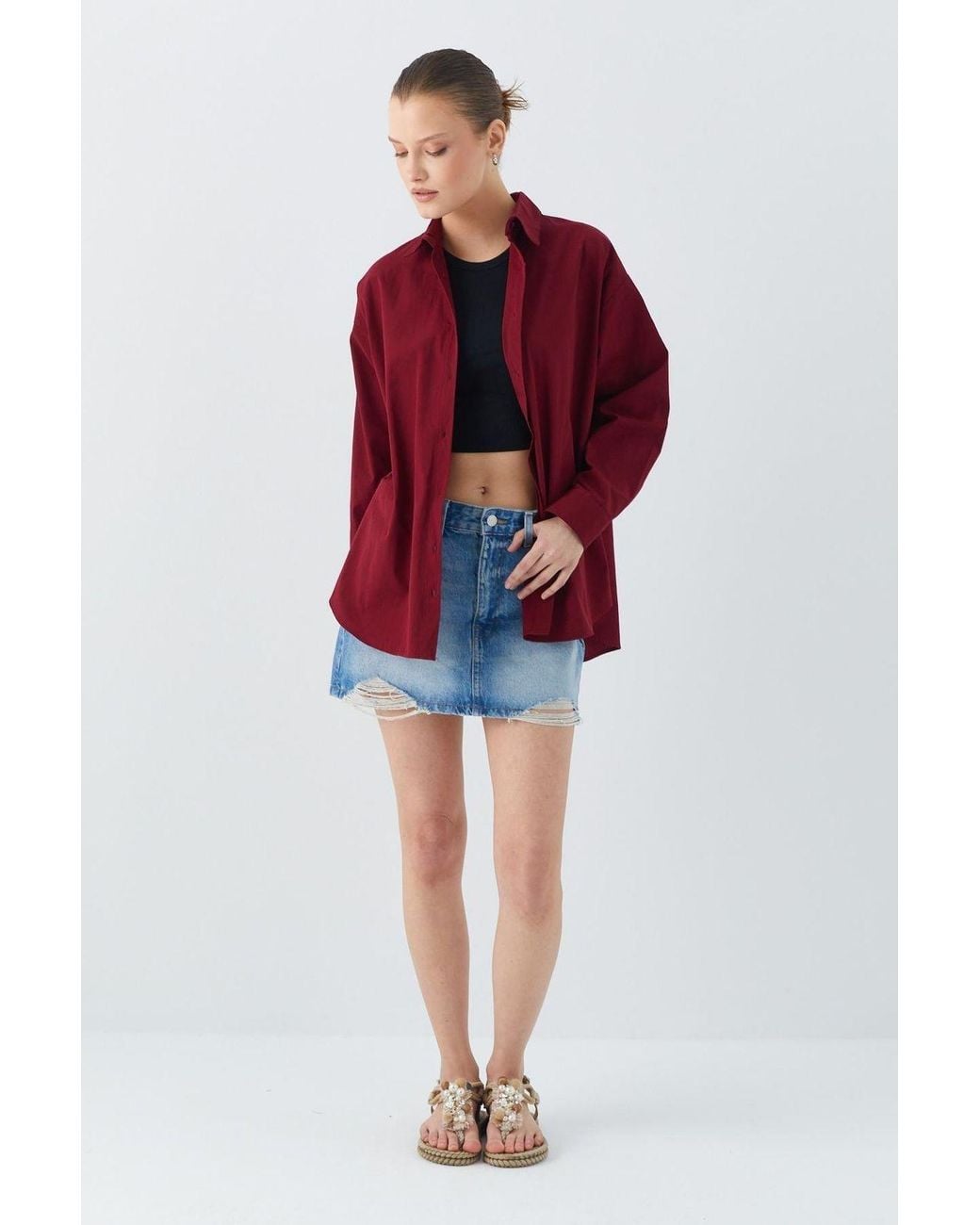 MixRay Red Long Sleeve Cotton Shirt