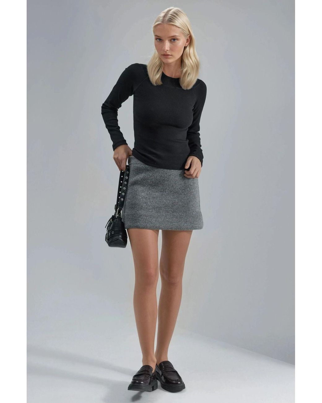 Busem Slim Fit Geribbelde Bootneck Blouse in het Black