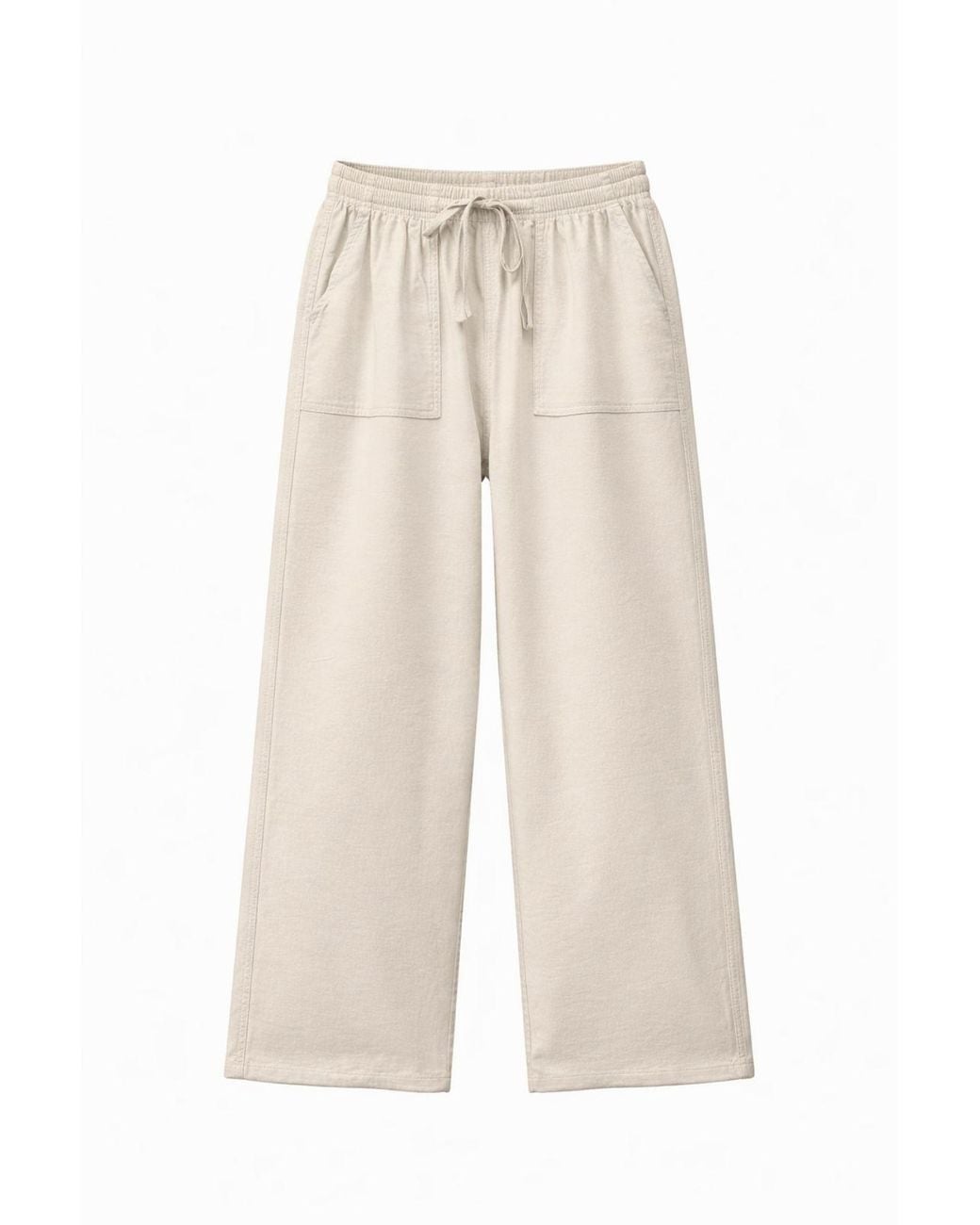 MixRay White Mid Waist Straight Leg Cotton Pants With Tie Closure