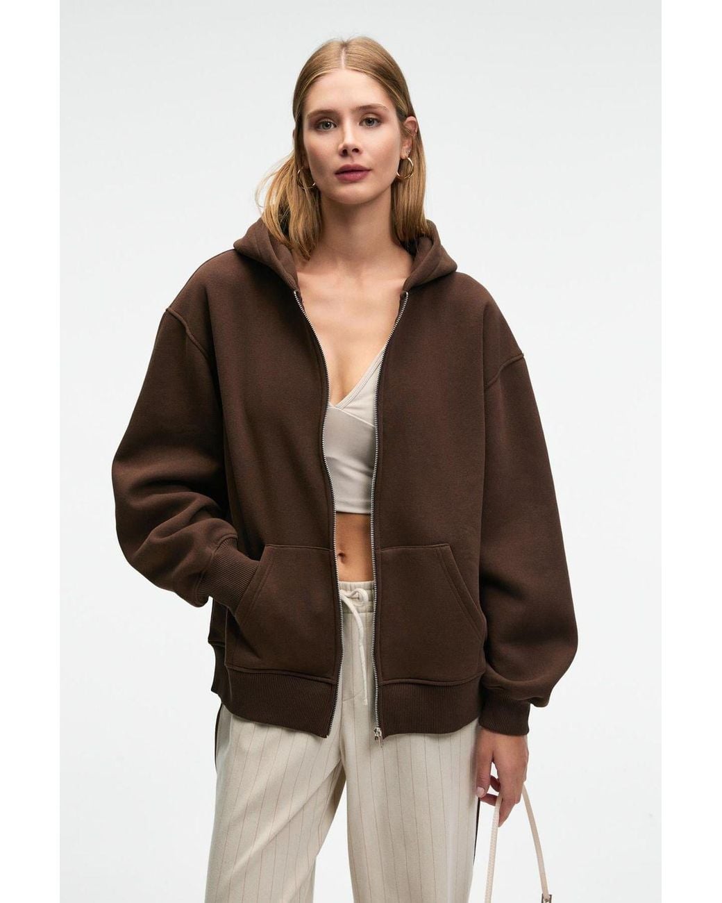 Grimelange Brown Relaxed Crew Neck Long Sleeve Sweatshirt