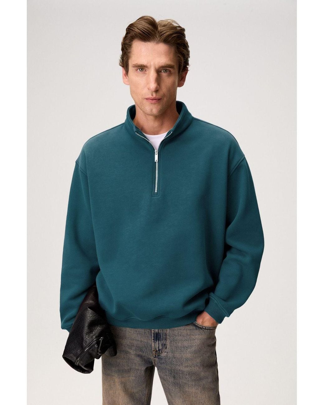 Grimelange Blue Long Sleeve Crew Neck Sweatshirt for men