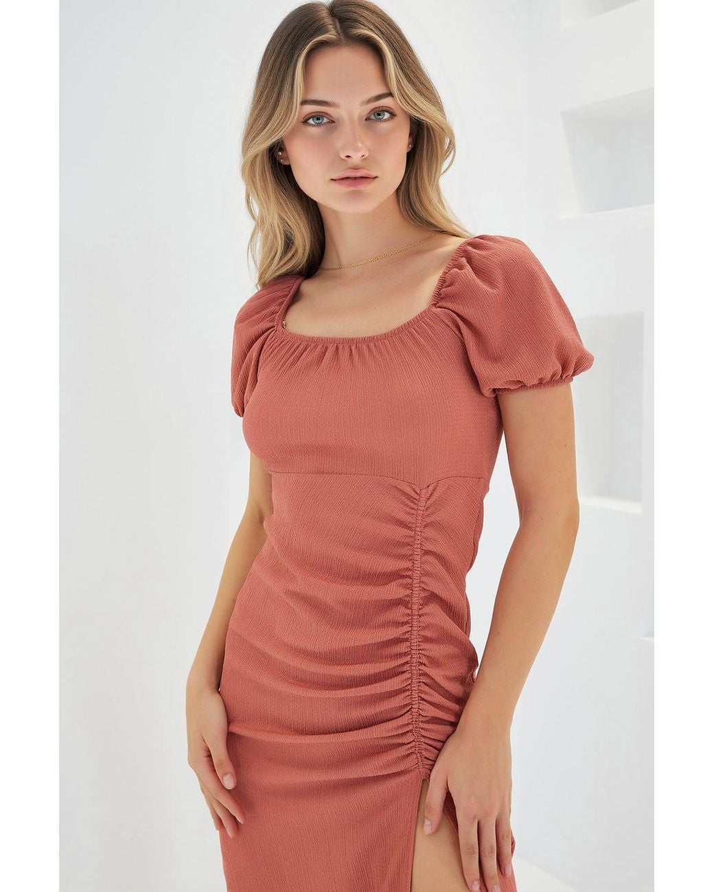 Bigdart Textured Midi Knit Dress With Square Collar
