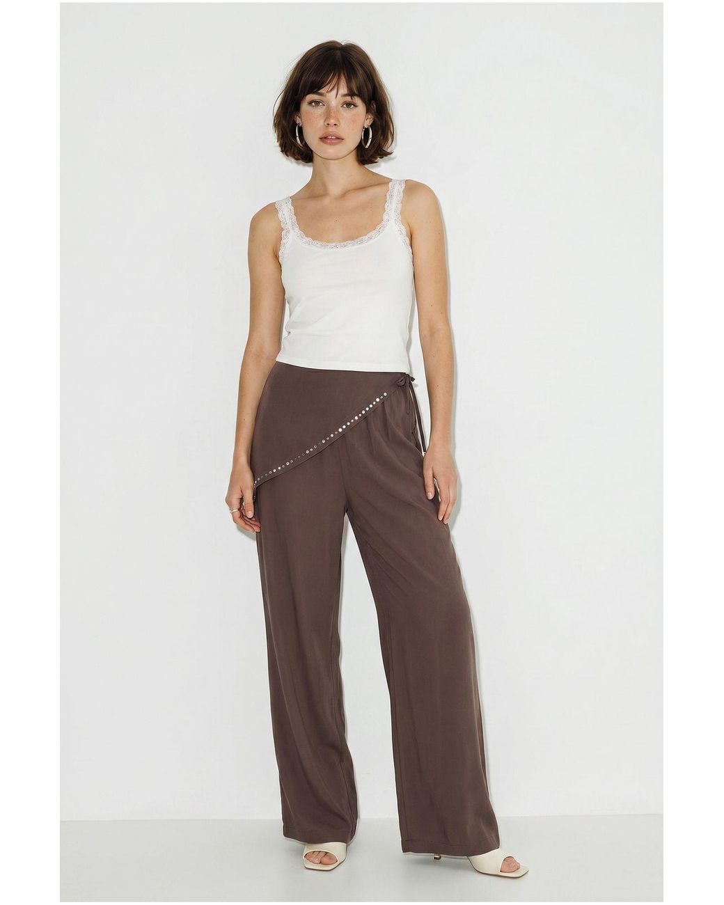 Bianco Lucci Brown Wide Leg Pull-On Trousers