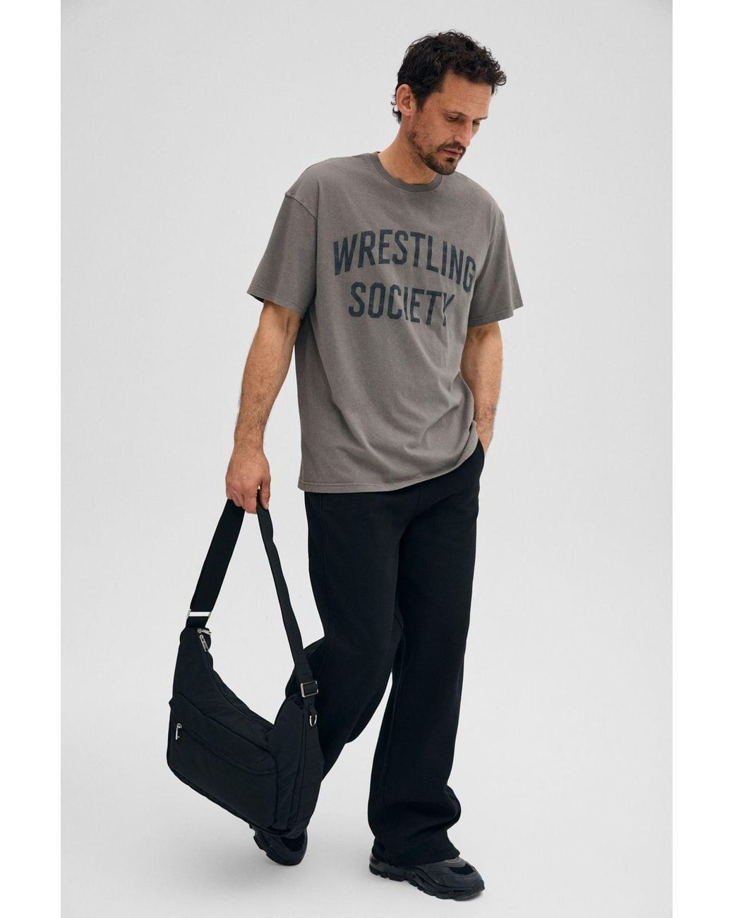 Grimelange Black Wide Leg Plain Joggers for men