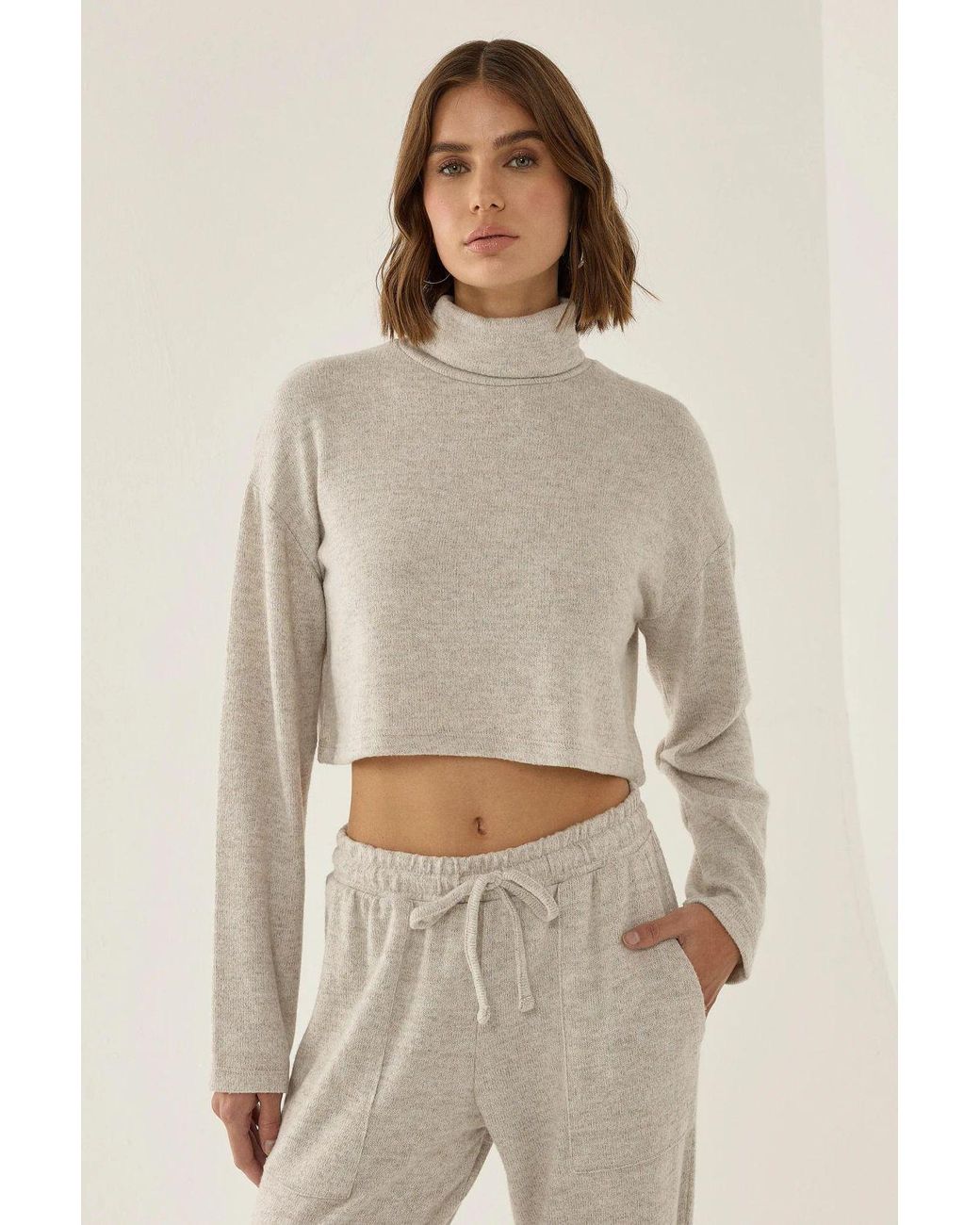 Hiccup Natural Textured Turtleneck Crop Sweater