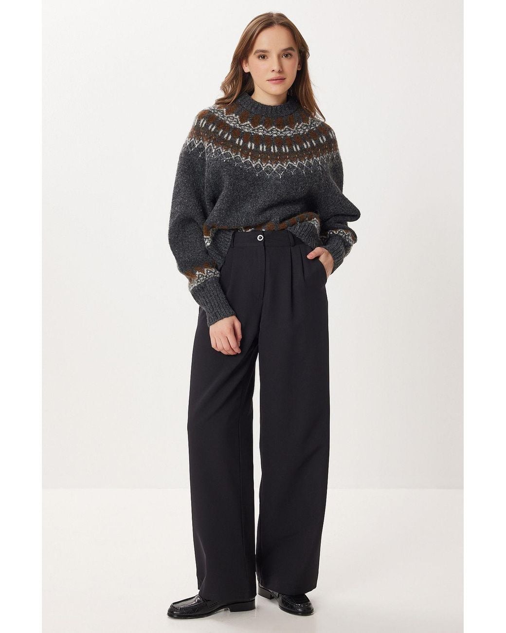 Happiness İstanbul Blue High Waist Wide Leg Palazzo Pants