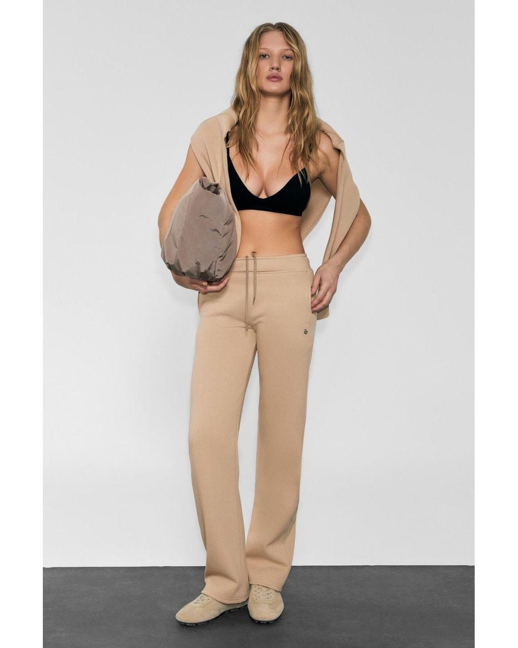 Grimelange White Mid Waist Wide Leg Joggers