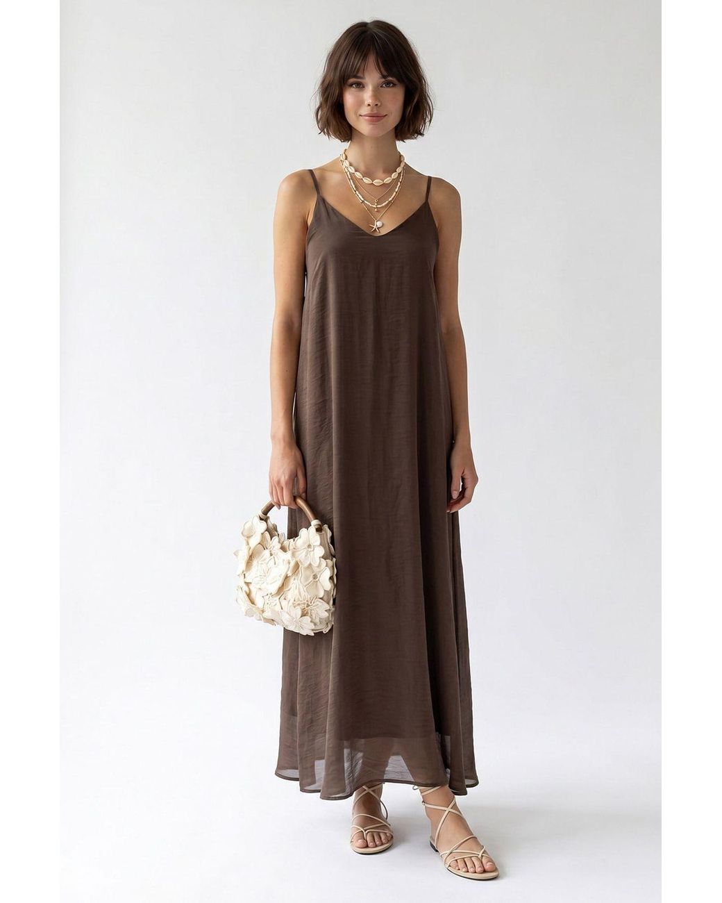 MixRay Brown Sleeveless A-Line Maxi Dress