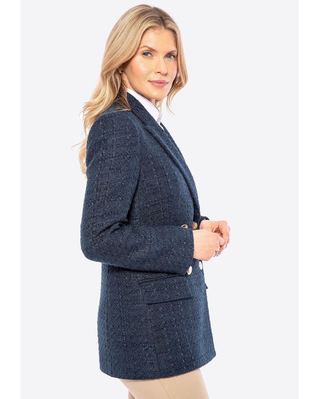 Wittchen Lange Marineblauwe Bouclé Jas in het Blue