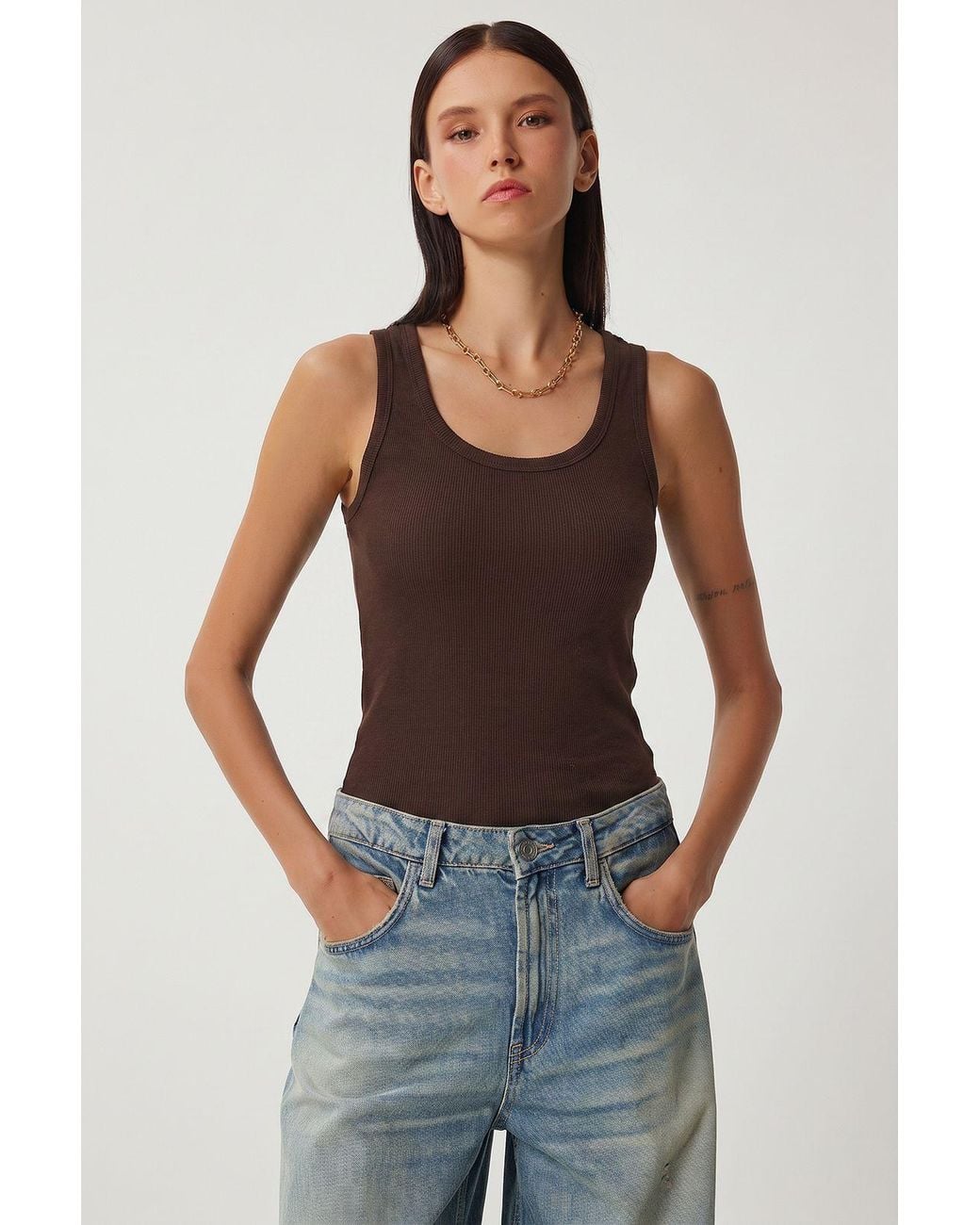 Happiness İstanbul Blue Fitted U Collar Knitted 2- Pack Tank Top