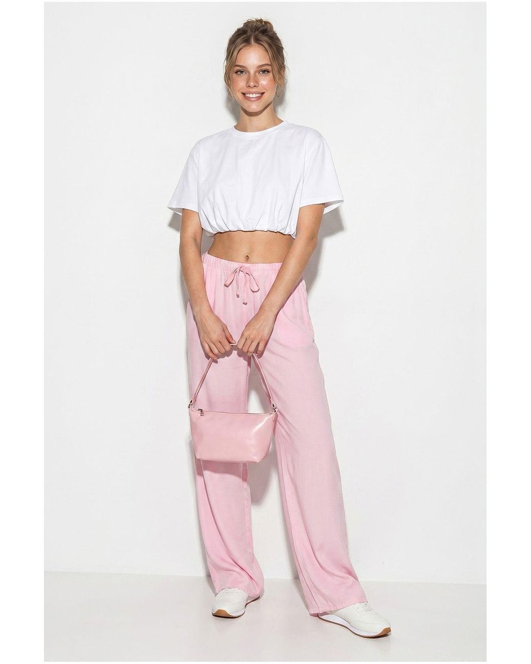 Bianco Lucci Pink Wide-Leg Lyocell Trousers