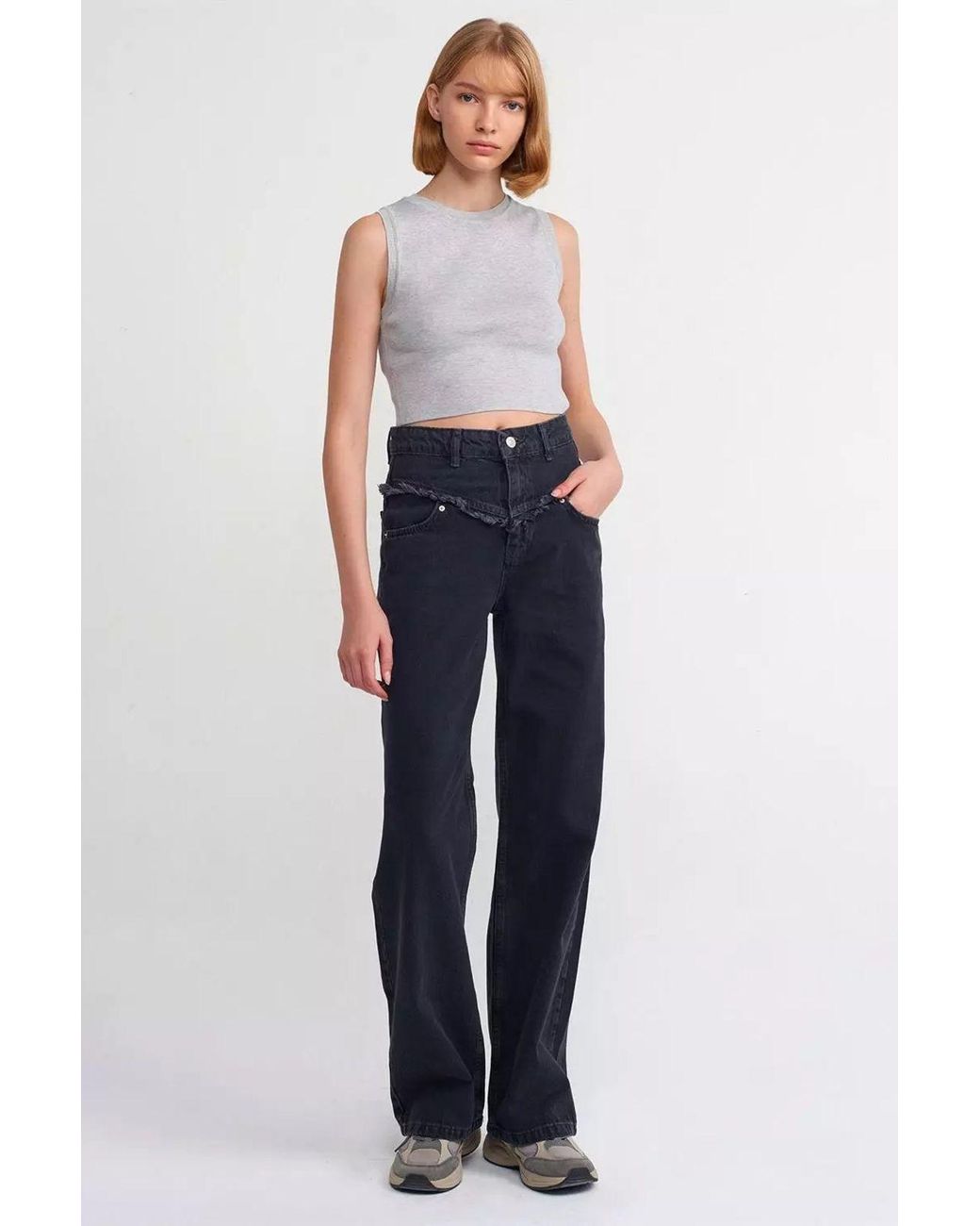 Hiccup Blue Knitted Crew Neck Crop Top