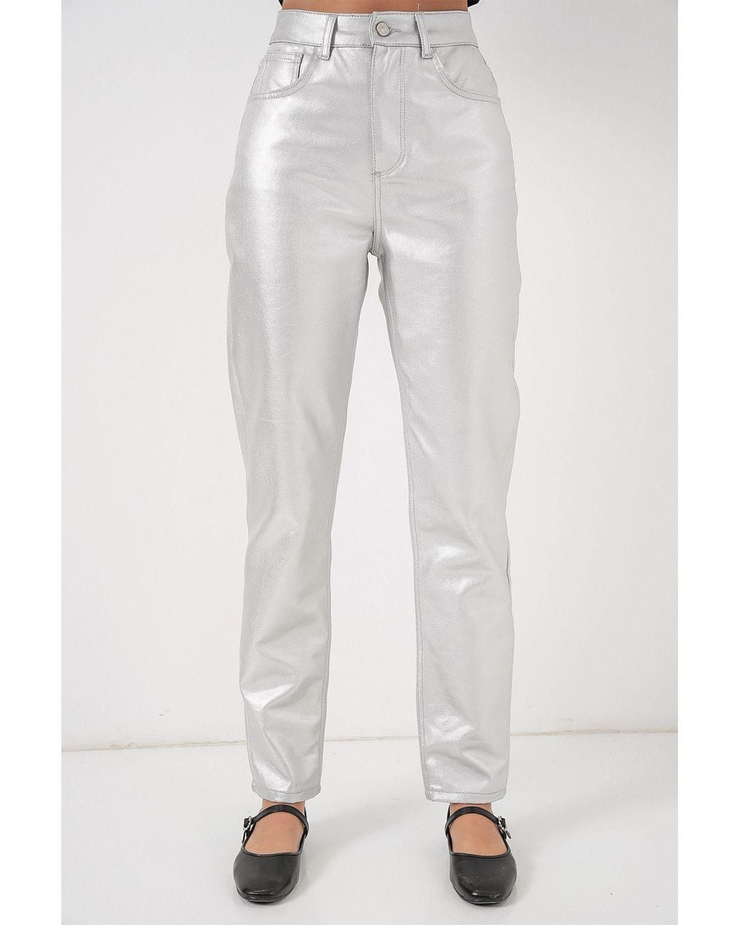 Bigdart Metallic High Waist Straight Leg Denim Pants