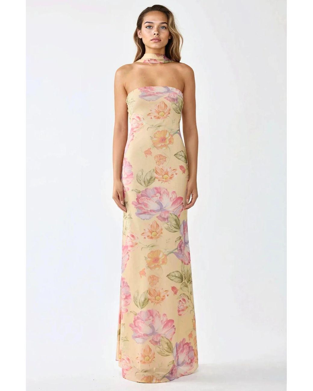 Hiccup Multicolor Strapless Flowering Bodycon Maxi Dress