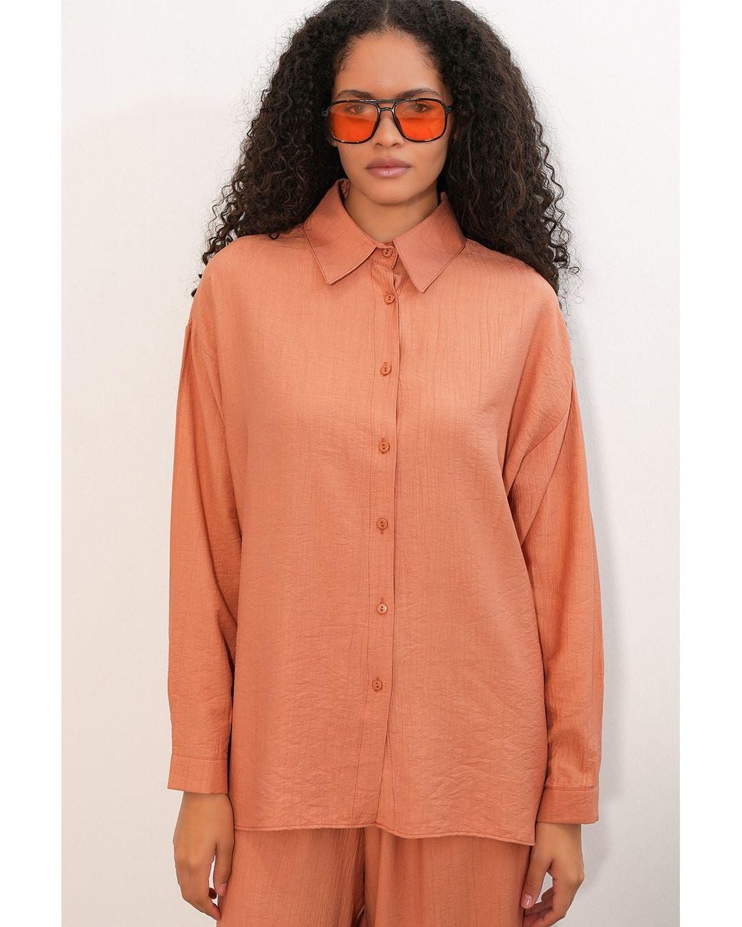 Bigdart Orange Textured Button-Up Long Sleeve Shirt