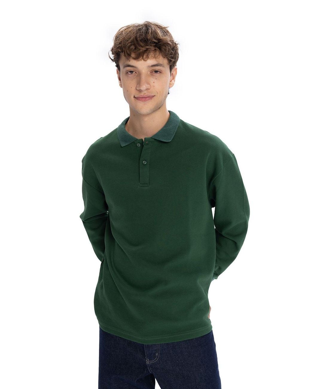 Giesto Green Long-Sleeve Polo T-Shirt for men