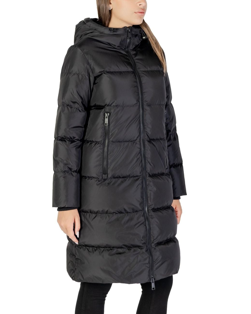 ARMANI EXCHANGE Black Puffer Coat Hooded Longline