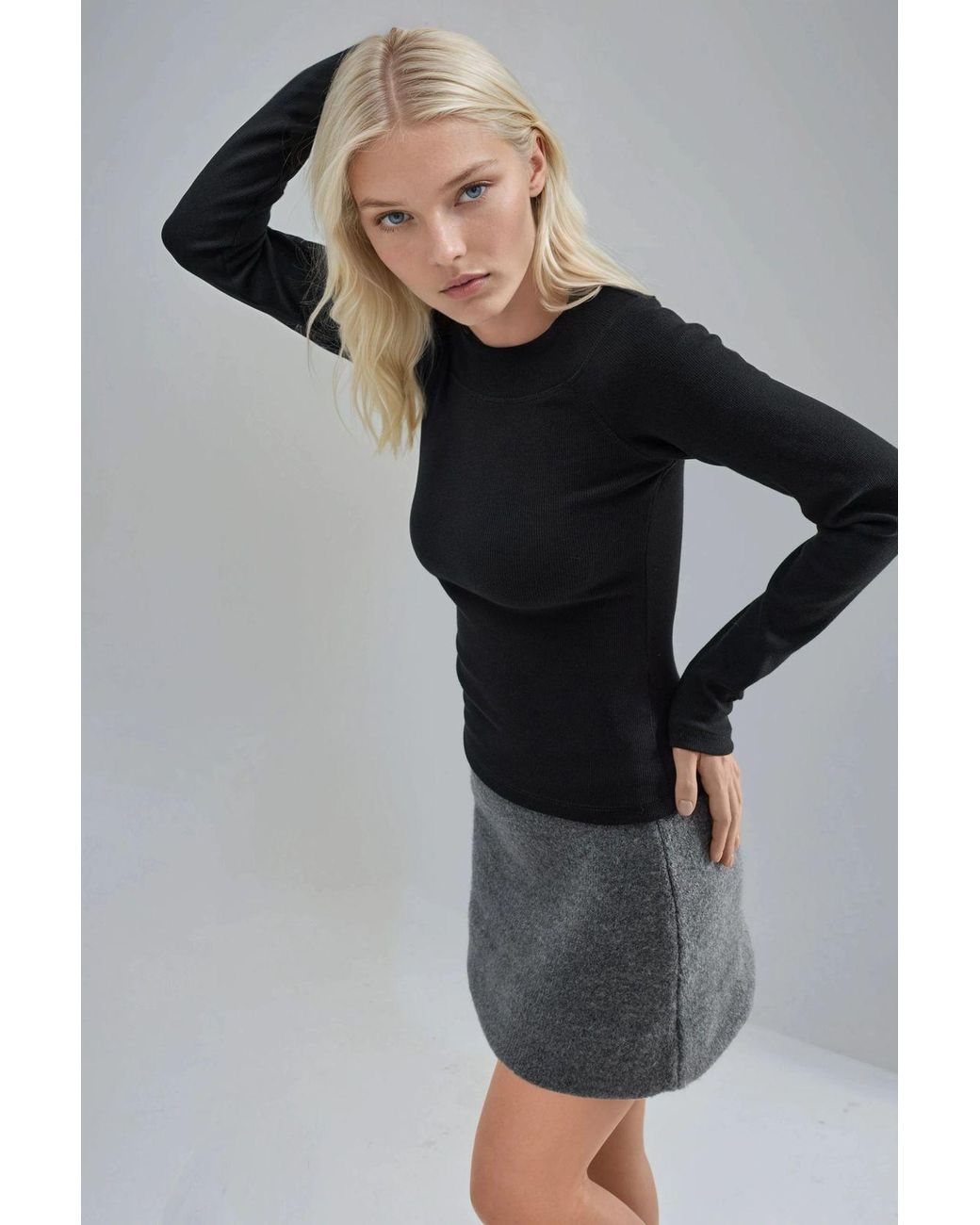 Busem Slim Fit Geribbelde Bootneck Blouse in het Black