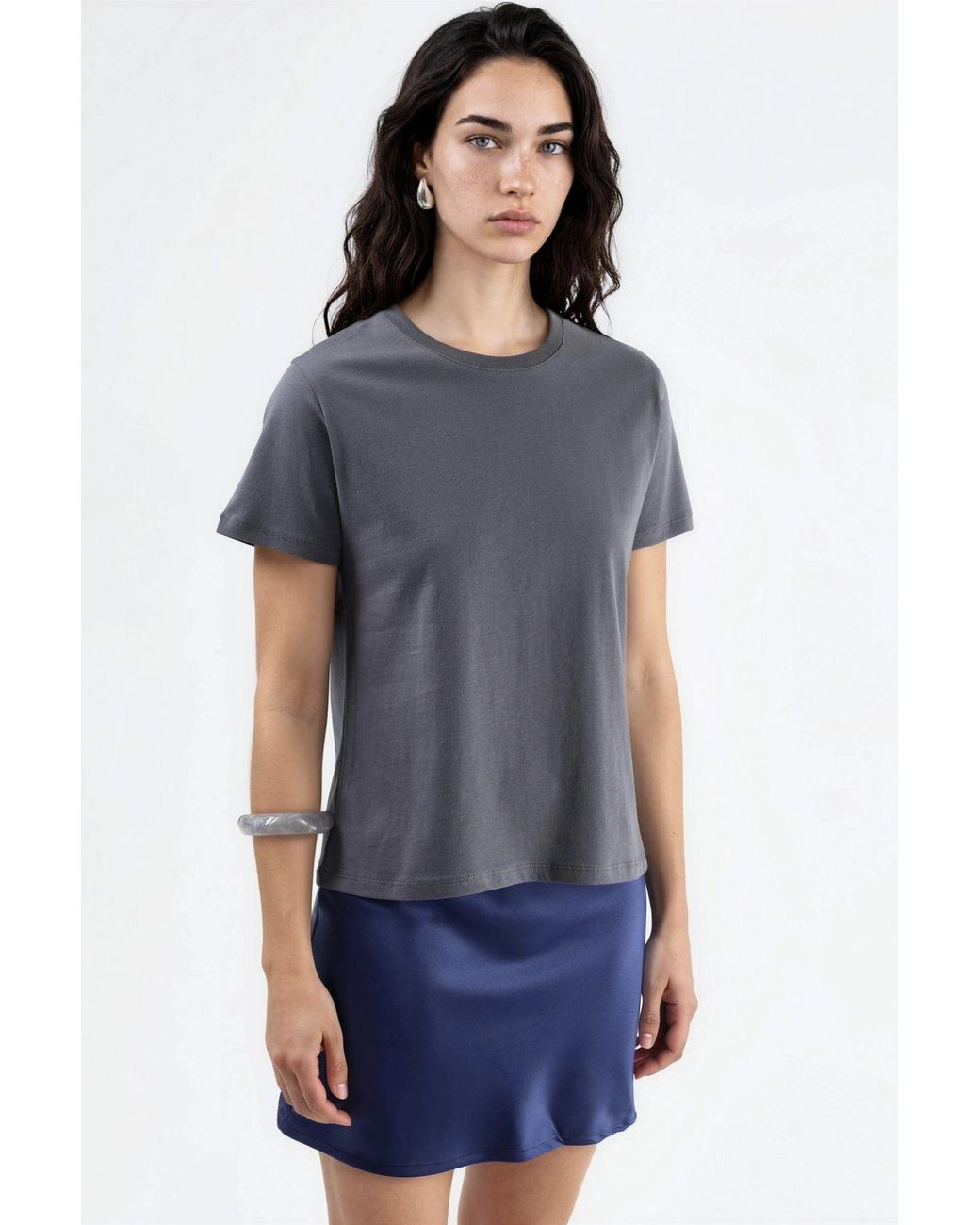 Busem Gray Plain Crew Neck Cotton T-Shirt