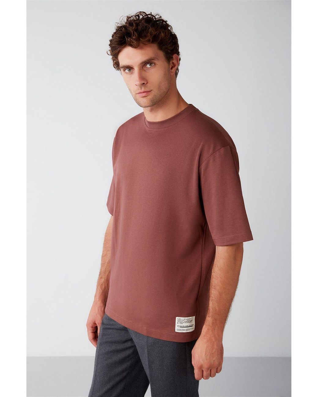 Grimelange Red Oversized Crew Neck T-Shirt for men