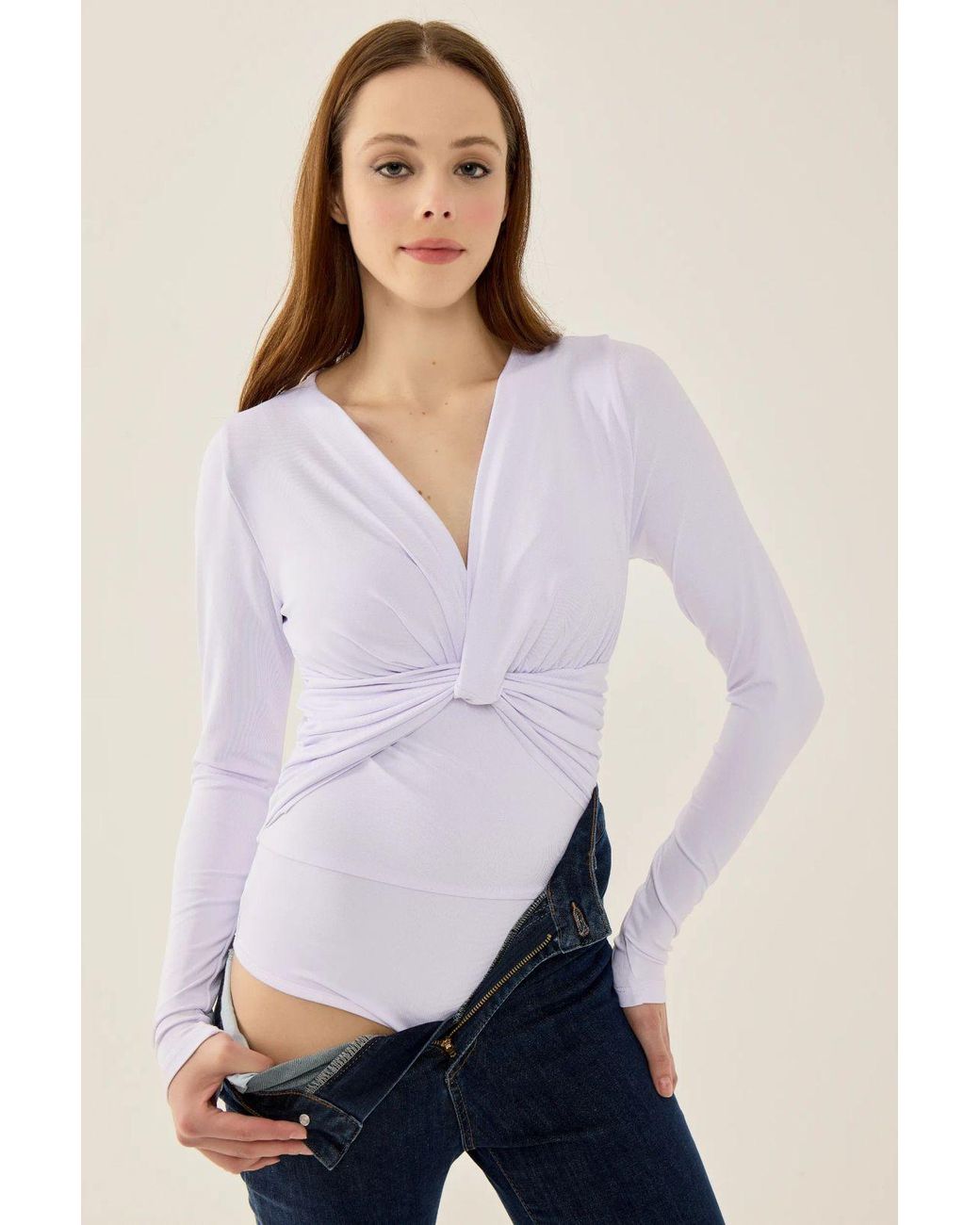 Hiccup Blue V-Neck Long Sleeve Slim Fit Bodysuit