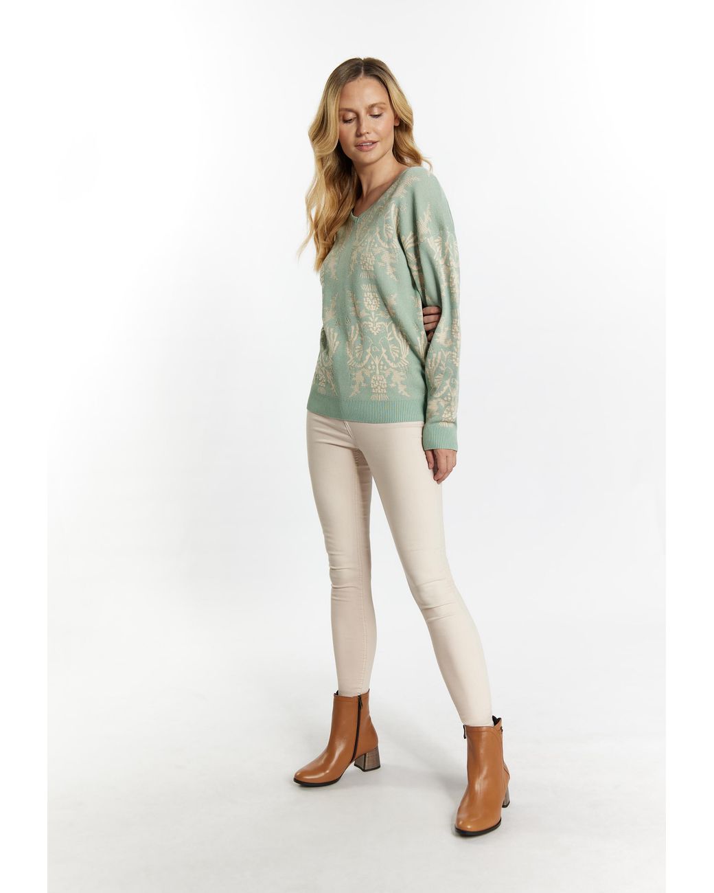 Usha Green Strickpullover Damen Mint Creme
