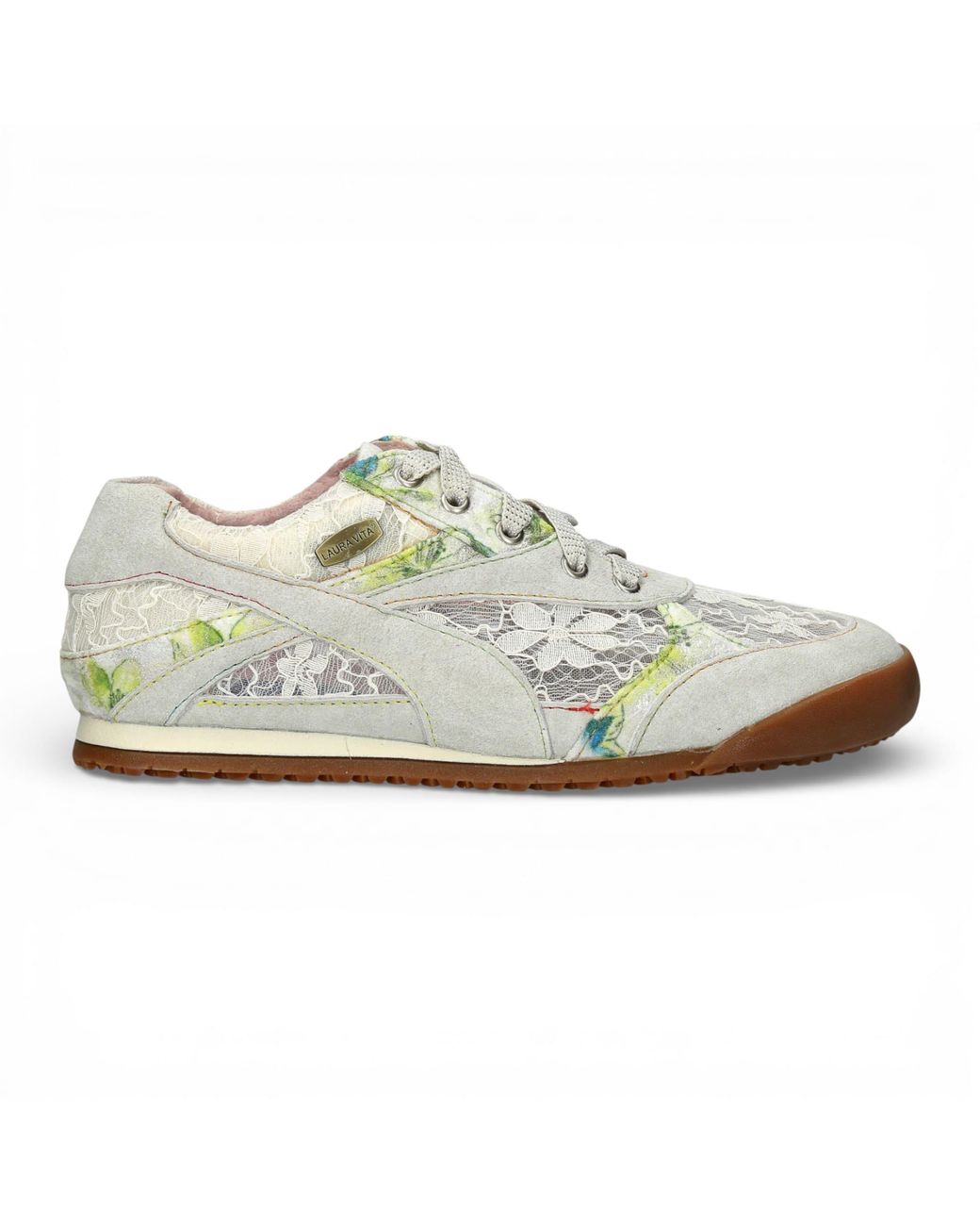 LAURA VITA White Tivanao-05 Floral Leather Trainers Sneaker Shoes