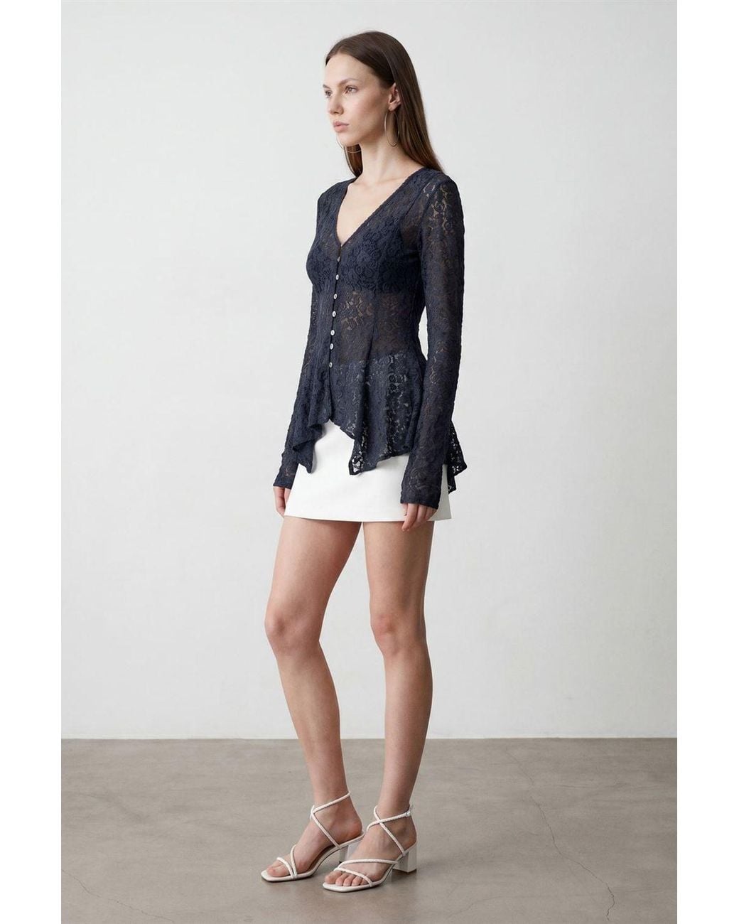 Dilvin Blue Lace V-Neck Button Cardigan