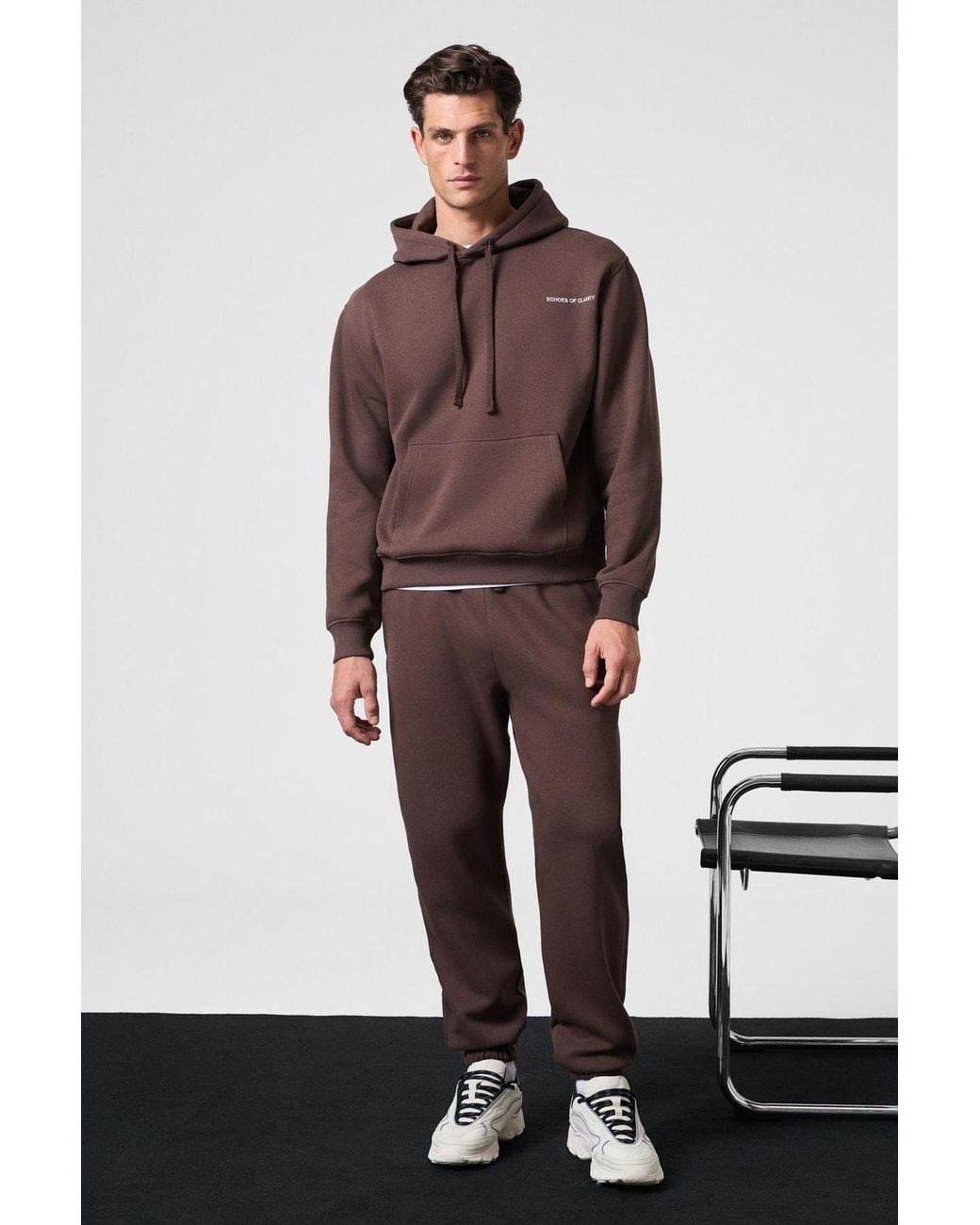 Grimelange Black Hooded Relaxed Sweatshirt Pants Set for men