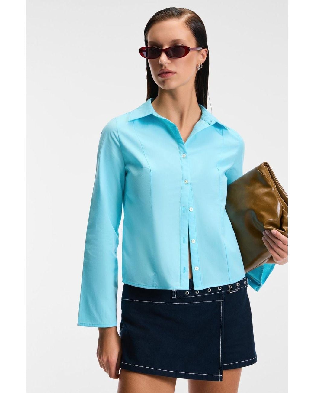 Grimelange Blue Slim Fit Long Sleeve Shirt