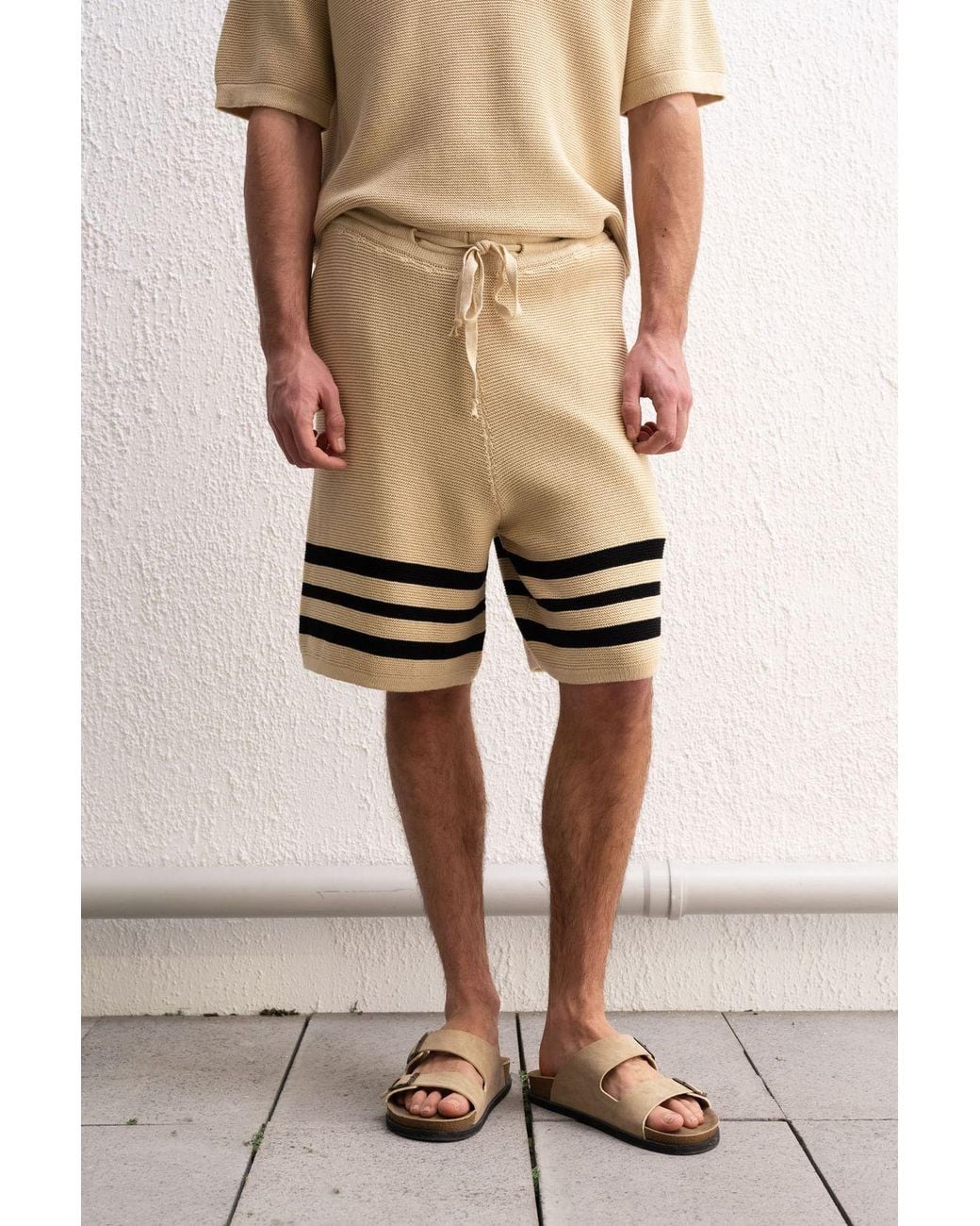 Giesto Natural Cotton Striped Sweat Shorts for men