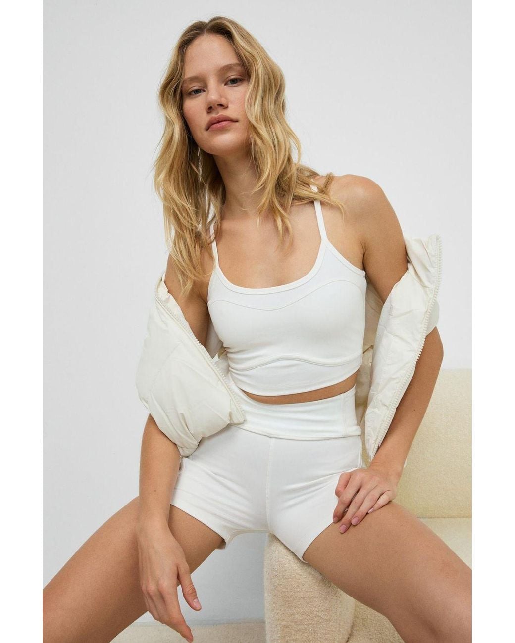 Grimelange White High Waist Skinny Cycling Shorts