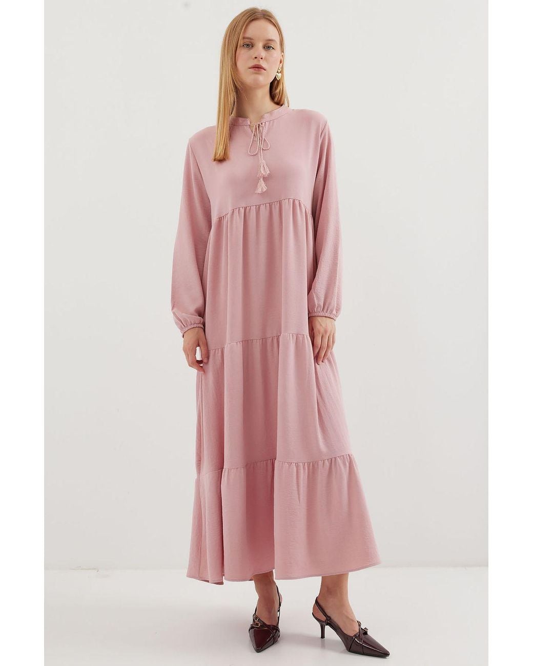Bigdart Pink Maxi Dress With Bow Detail