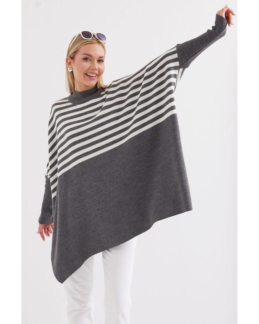 Bigdart Gray Slit Detailed Half Turtleneck Loose Sweater