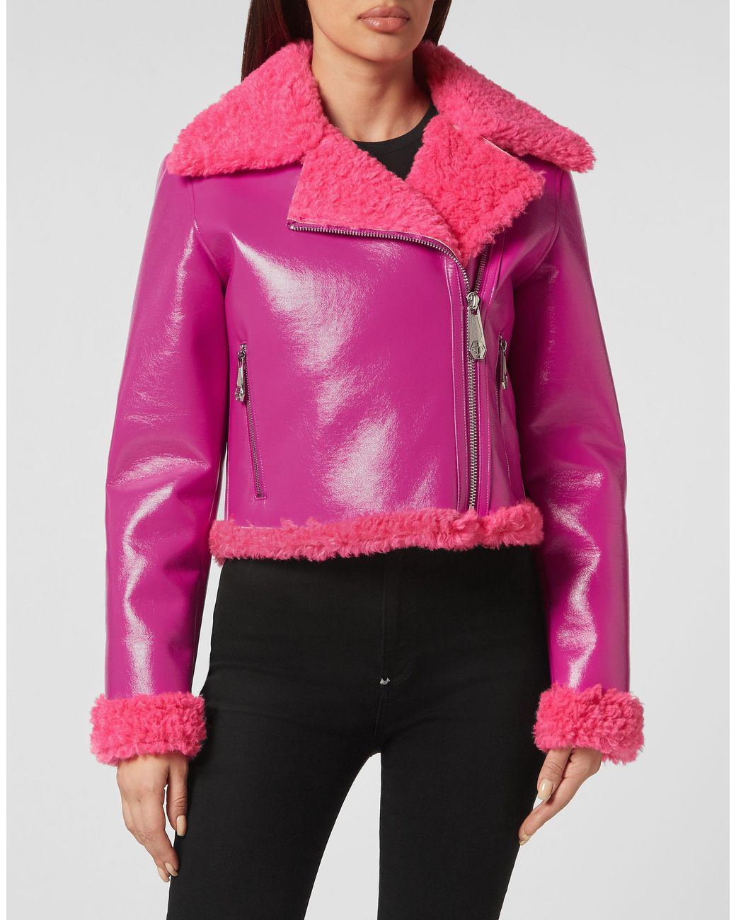 Philipp Plein Bikerjas Skull&Bones in het Pink