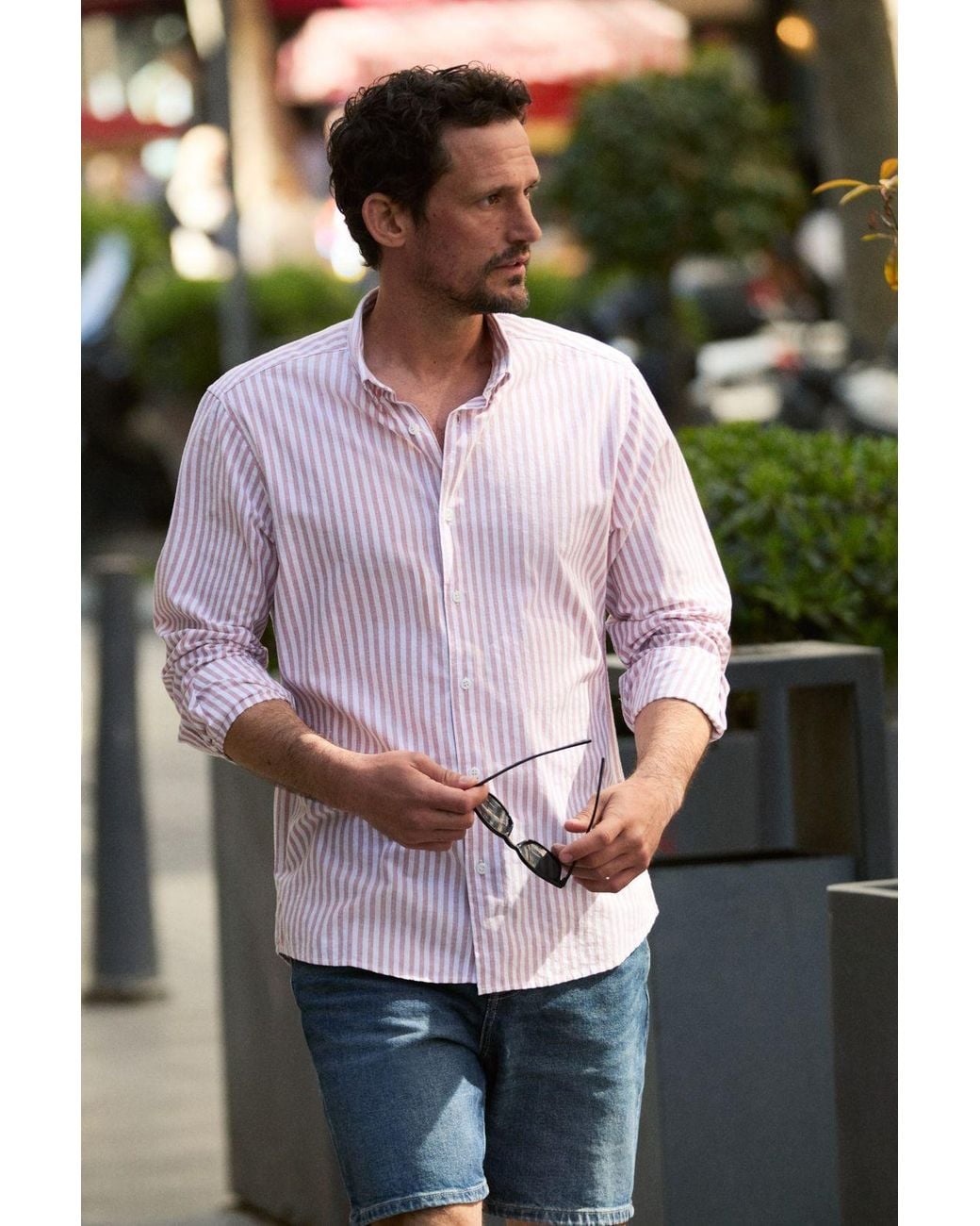 Grimelange Multicolor Button Collar Poplin Shirt for men