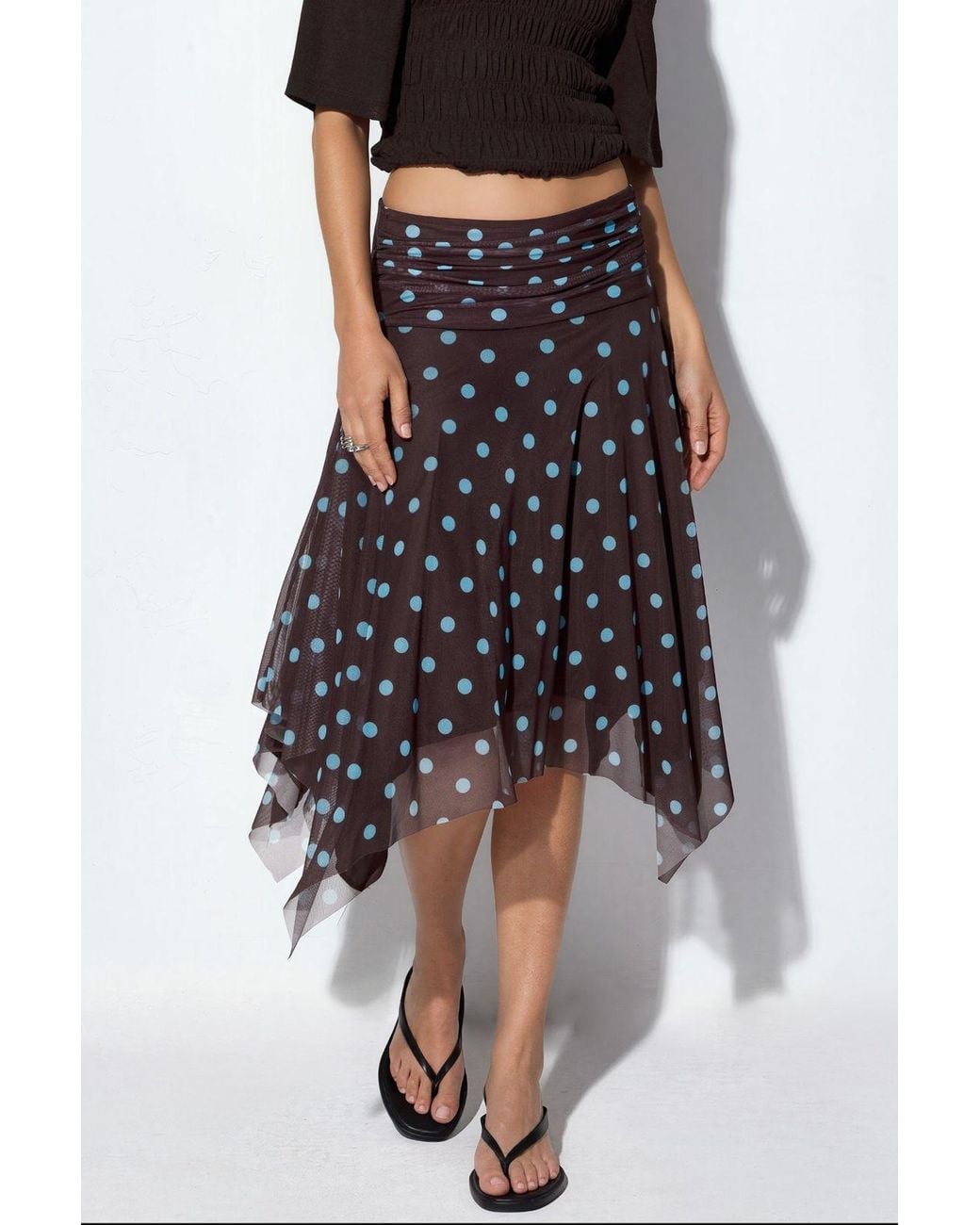 Busem Black High-Waist Polka Dot Midi A-Line Skirt