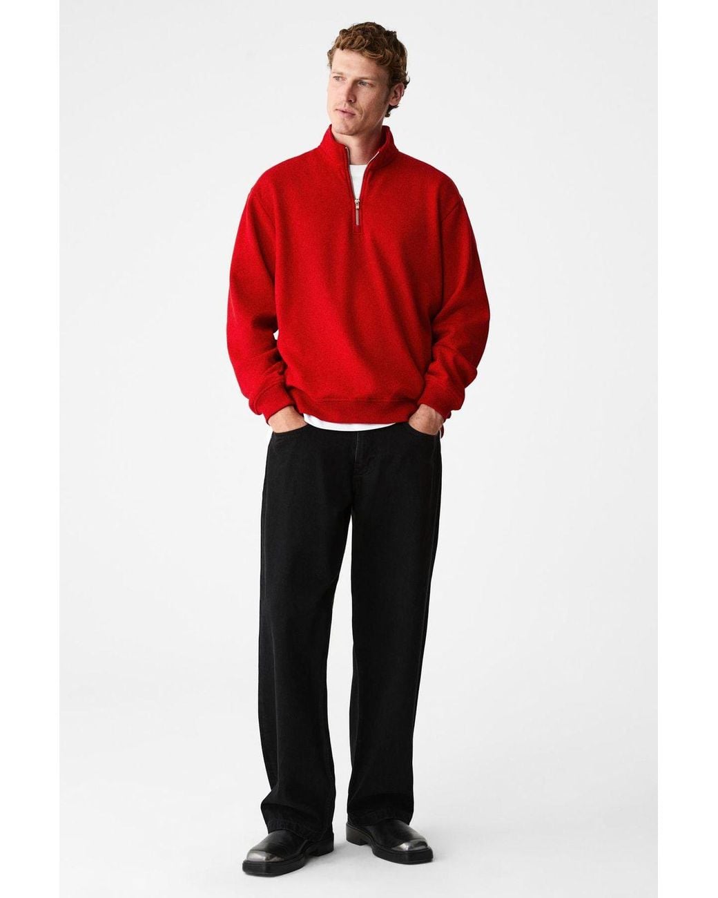 Grimelange Red Relaxed Long Sleeve Sweatshirt for men