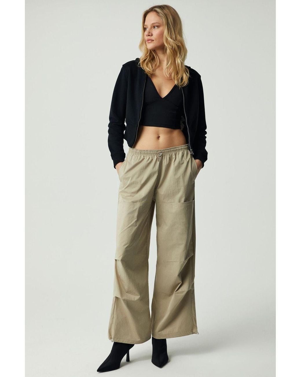 Grimelange Natural Wide Leg Elastic Waist Trousers