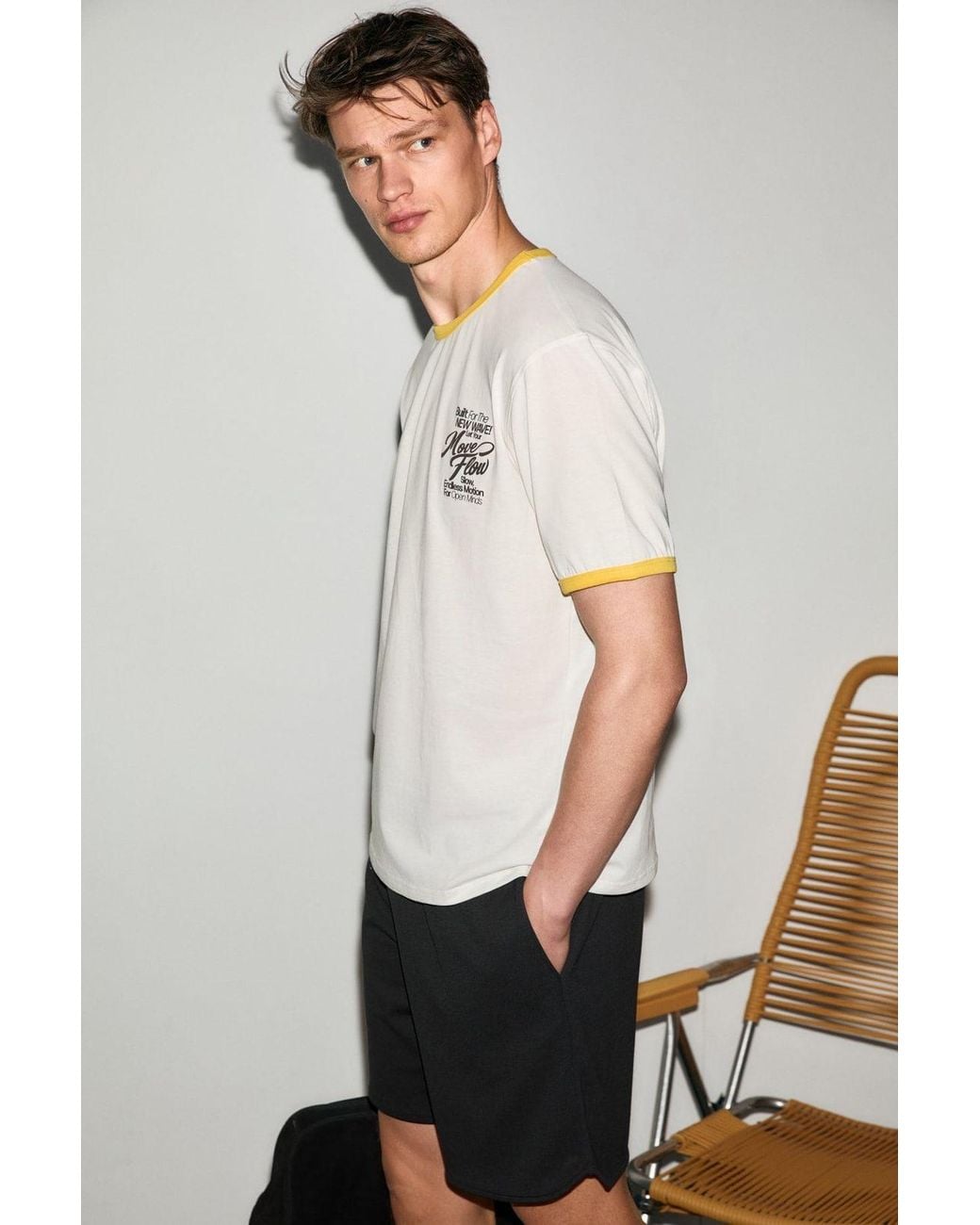 Grimelange White Printed Crew Neck T-Shirt for men
