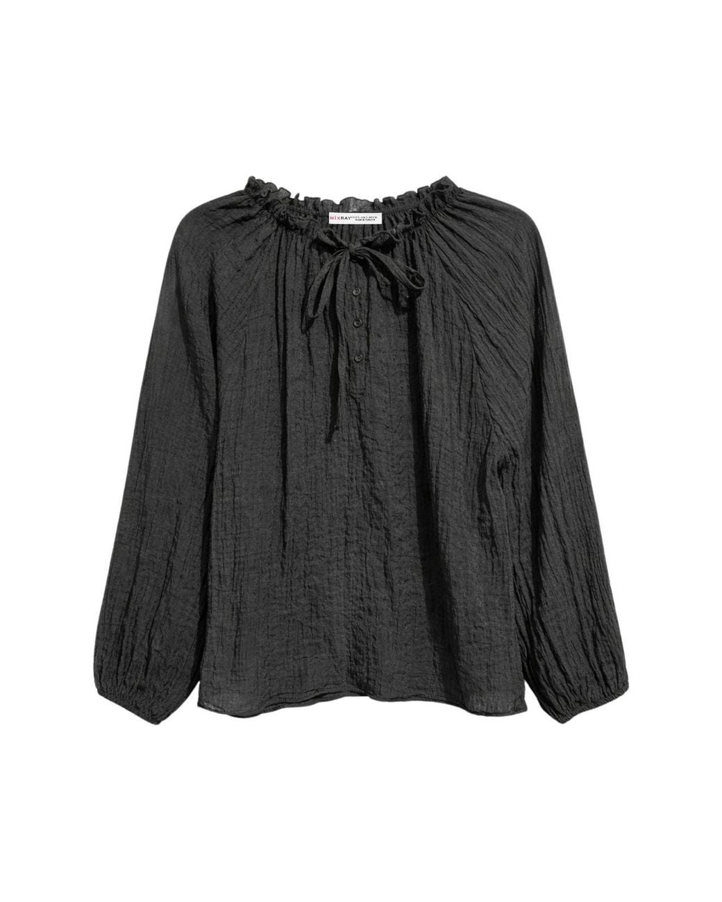 MixRay Black Crew Neck Tie Detail Blouse