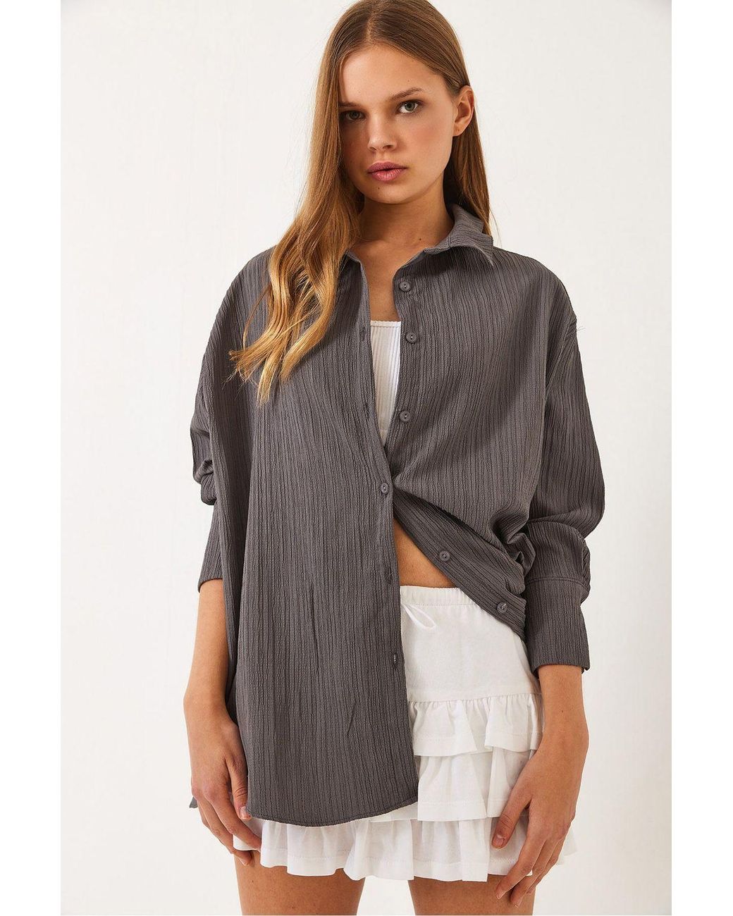 Bianco Lucci Brown Oversized Textured Shirt