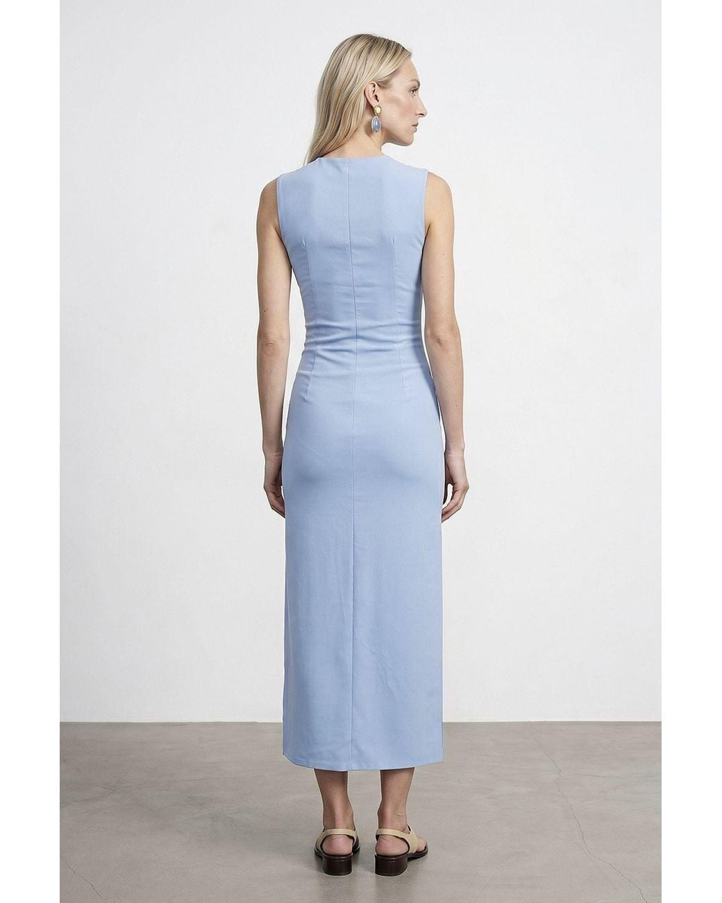 Dilvin Blue Fitted Sleeveless Midi Dress With Slit