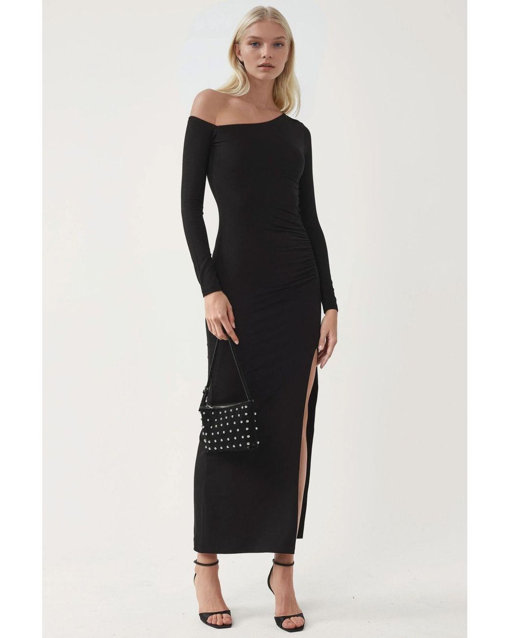 Busem Black Asymmetrical Collar Maxi Dress With Slit