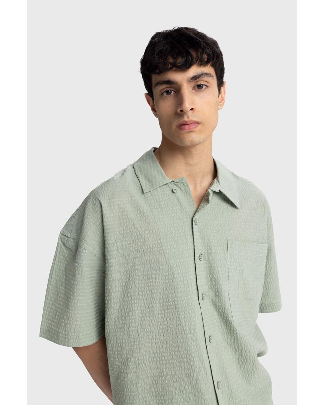 Giesto Green Textured Short Sleeve Shirt for men