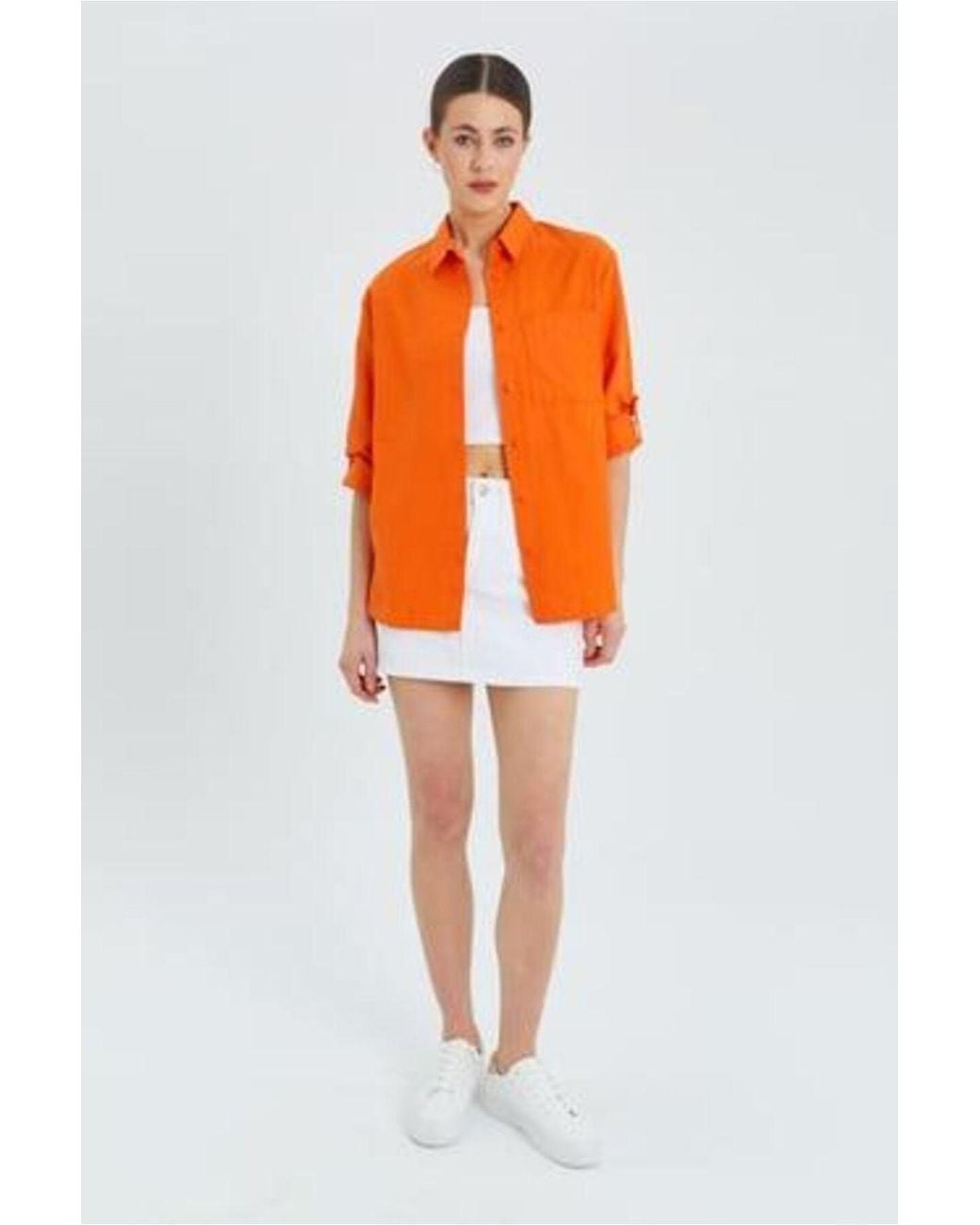 MixRay Orange Long Sleeve Button-Up Shirt With Pocket