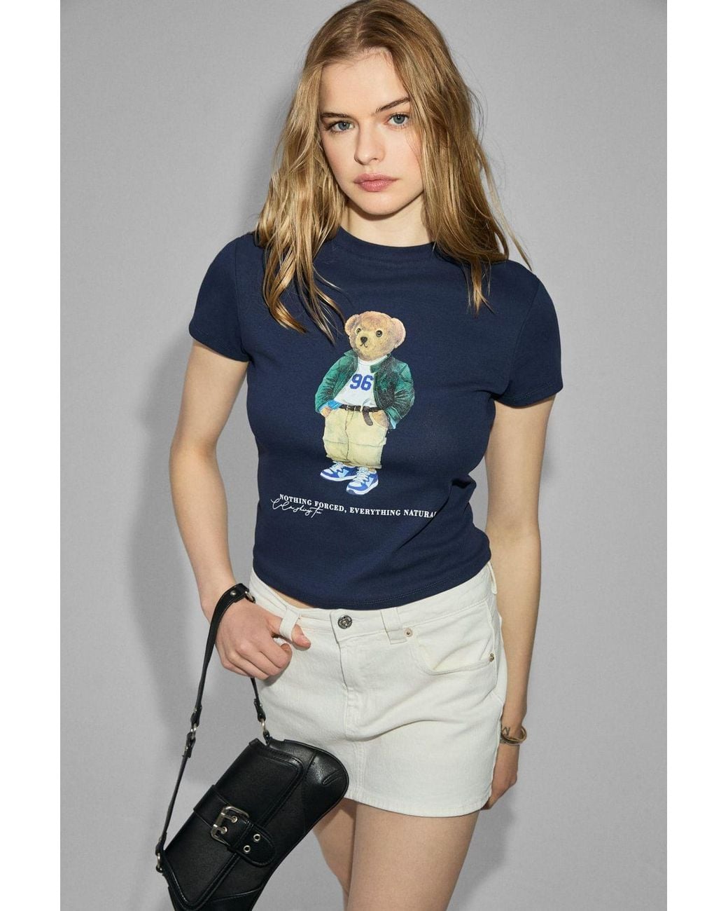 Grimelange Blue Straight Fit Crew Neck T-Shirt