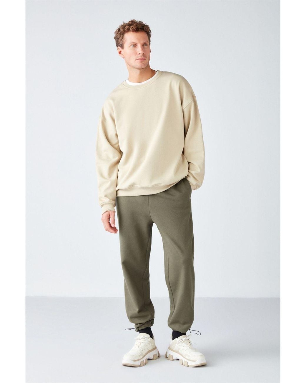 Grimelange Green Relaxed Tapered Drawstring Joggers for men