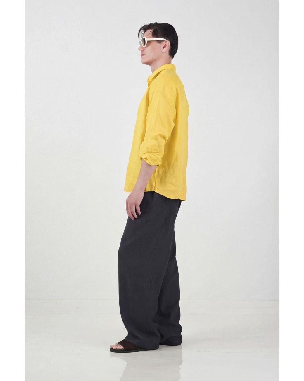 Giesto Yellow Oversized Linen Shirt for men