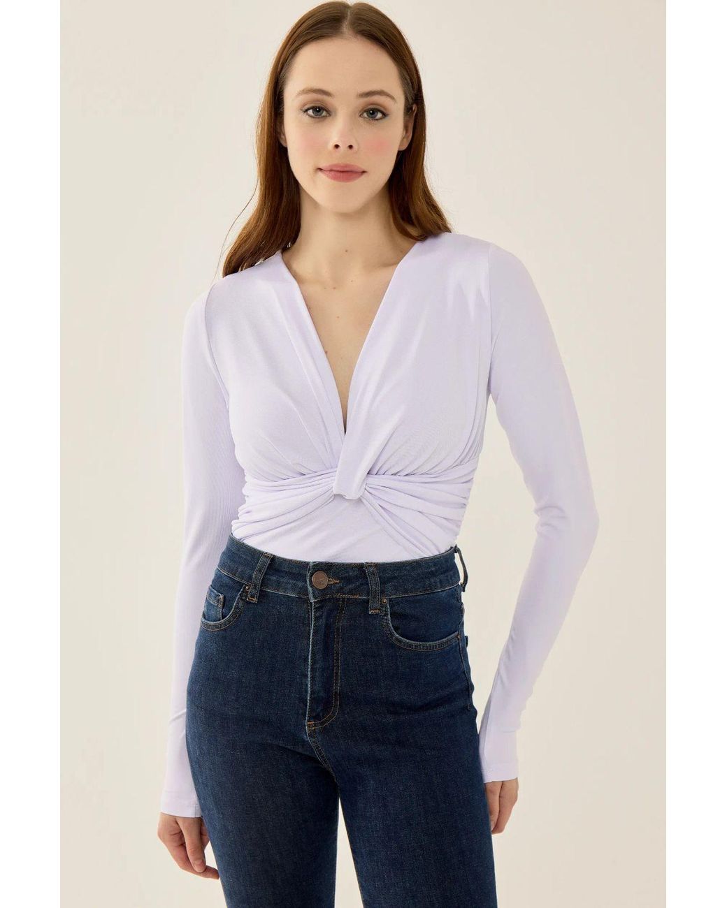 Hiccup Blue V-Neck Long Sleeve Slim Fit Bodysuit